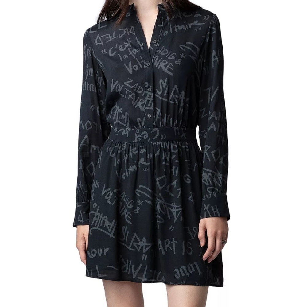 Zadig & Voltaire Black Graphic Long Sleeve Dress